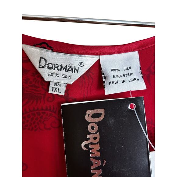 Vtg Dorman 100% Silk Asian Inspired Top Sleeveless Tank Red Dragon XL - Picture 3 of 8